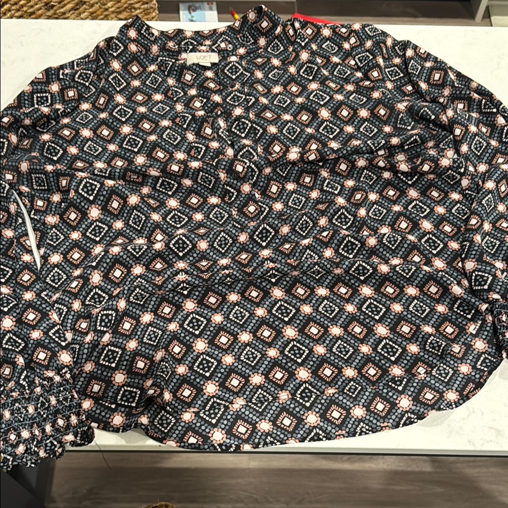 LOFT Black and Pink Geometric Blouse